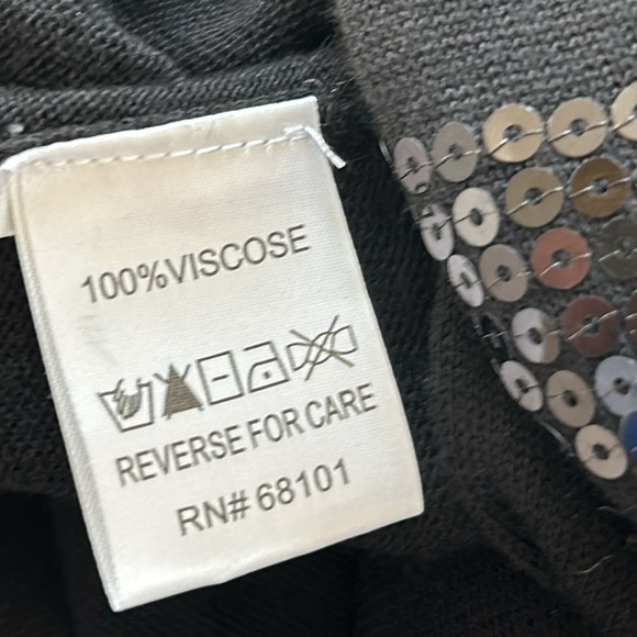 Belldini Sequined Striped Cowl-Neck Knit Poncho Style Sweater Black - Picture 8 of 10